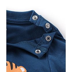 Babyhug Cotton Knit Full Sleeves Tiger Printed & Striped Night Suit - Navy Blue