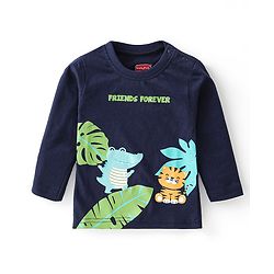 Babyhug Cotton Knit Full Sleeves Night Suit Crocodile Printed - Navy Blue