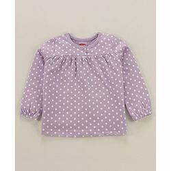 Babyhug Cotton Single Jersey Knit Full Sleeves Night Suit Polka Dot Print - Lavender