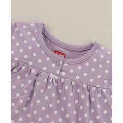 Babyhug Cotton Single Jersey Knit Full Sleeves Night Suit Polka Dot Print - Lavender