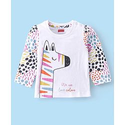 Babyhug Cotton Knit Full Sleeves Zebra Printed Night Suit - White
