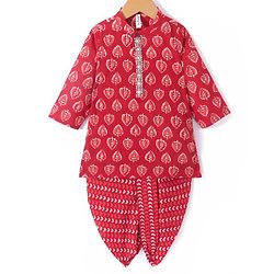 Babyhug 100% Cambric Full Sleeve Printed Kurta With Dhoti Set - Red