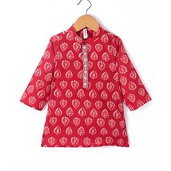 Babyhug 100% Cambric Full Sleeve Printed Kurta With Dhoti Set - Red