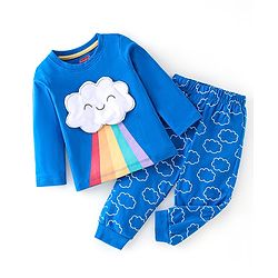 Babyhug Cotton Knit Full Sleeves Clouds Detailing  Night Suit - Blue