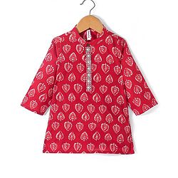 Babyhug 100% Cambric Full Sleeve Printed Kurta With Dhoti Set - Red