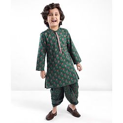 BABYHUG BOYS COTTON PRINTED DHOTI KURTA SET 3-4Y GREEN