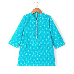 Babyhug 100% Cambric Full Sleeve Printed Kurta With Dhoti Set - Blue