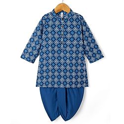 Babyhug Cotton Woven Full Sleeves Kurta Dhoti Set with Floral Print - Blue