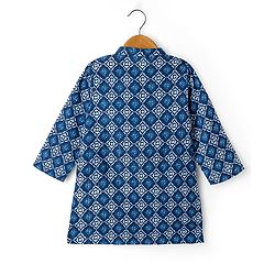 Babyhug Cotton Woven Full Sleeves Kurta Dhoti Set with Floral Print - Blue