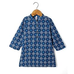 Babyhug Cotton Woven Full Sleeves Kurta Dhoti Set with Floral Print - Blue