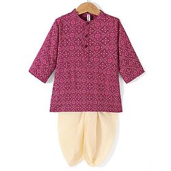 Babyhug Cotton Woven Full Sleeves Kurta and Dhoti Set Floral Print - Magenta
