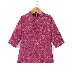 Babyhug Cotton Woven Full Sleeves Kurta and Dhoti Set Floral Print - Magenta