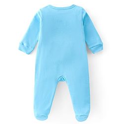 Babyhug Cotton Knit Full Sleeves JCB Printed Footed Sleep Suit - Blue