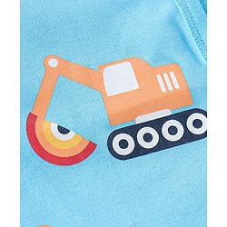 Babyhug Cotton Knit Full Sleeves JCB Printed Footed Sleep Suit - Blue