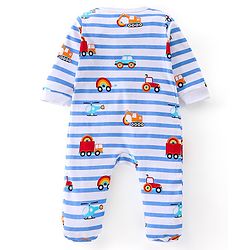 Babyhug Cotton Interlock Knit Full Sleeve Sleepsuit Stripes & Construction Vehicle Print Pack of 2 - Multicolor