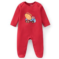 Babyhug Cotton Interlock Knit Full Sleeve Sleepsuit Stripes & Construction Vehicle Print Pack of 2 - Multicolor