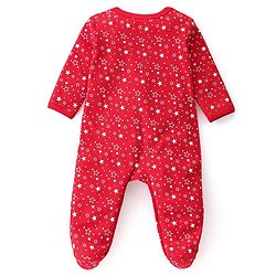 Babyhug Cotton Knit Full Sleeves Footed Sleep Suit Star & Santa Clause Print Pack of 2 - Red & Navy Blue