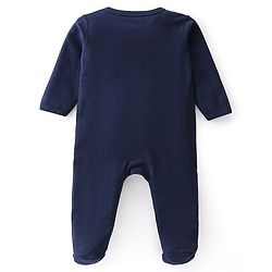 Babyhug Cotton Knit Full Sleeves Footed Sleep Suit Star & Santa Clause Print Pack of 2 - Red & Navy Blue