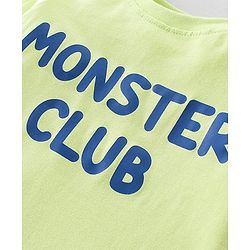 Babyhug 100% Coton Monster Print Dungaree With Front Pocket & Full Sleeves Inner Tee With Shoulder Snap Buttons - Light Green
