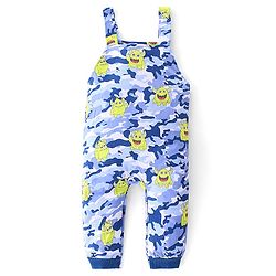 Babyhug 100% Coton Monster Print Dungaree With Front Pocket & Full Sleeves Inner Tee With Shoulder Snap Buttons - Light Green