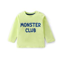 Babyhug 100% Coton Monster Print Dungaree With Front Pocket & Full Sleeves Inner Tee With Shoulder Snap Buttons - Light Green