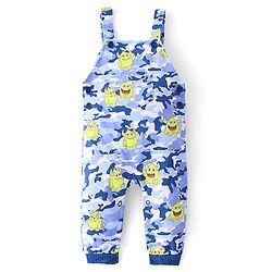 Babyhug 100% Coton Monster Print Dungaree With Front Pocket & Full Sleeves Inner Tee With Shoulder Snap Buttons - Light Green