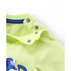 Babyhug 100% Coton Monster Print Dungaree With Front Pocket & Full Sleeves Inner Tee With Shoulder Snap Buttons - Light Green