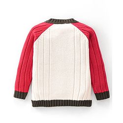 Babyhug Cotton Knitted Full Sleeves Front Zipper Sweater - White & Red