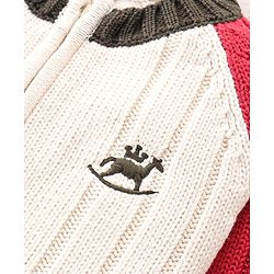 Babyhug Cotton Knitted Full Sleeves Front Zipper Sweater - White & Red