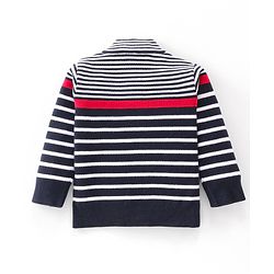 Babyhug Cotton Knitted Full Sleeves Striped Front Zipper Sweater - Multicolour
