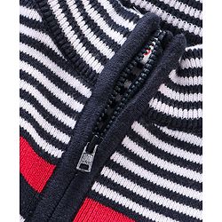 Babyhug Cotton Knitted Full Sleeves Striped Front Zipper Sweater - Multicolour