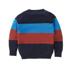 Babyhug Cotton Full Sleeves Color Block Light Winter Pullover with Bear Patch - Multicolor