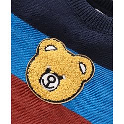 Babyhug Cotton Full Sleeves Color Block Light Winter Pullover with Bear Patch - Multicolor