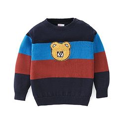 Babyhug Cotton Full Sleeves Color Block Light Winter Pullover with Bear Patch - Multicolor