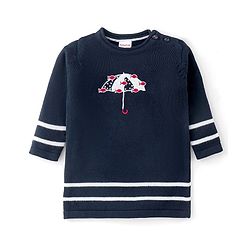 Babyhug Knitted Full Sleeves Woolen Dress with Umbrella Design - Navy Blue