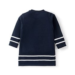 Babyhug Knitted Full Sleeves Woolen Dress with Umbrella Design - Navy Blue