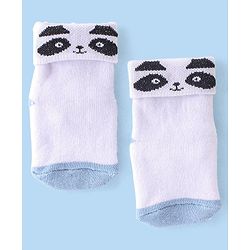 Cute Walk By Babyhug Terry Anti-Bacterial Ankle Length Socks With Panda Print Pack Of 3 - White Blue & Black