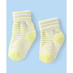 Cute Walk By Babyhug Terry Anti-Bacterial Ankle Length Socks Striped Pack Of 3 - White Green & Blue