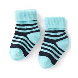 Cute Walk By Babyhug Terry Anti-Bacterial Ankle Length Socks Striped Pack Of 3 - White Green & Blue