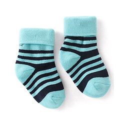 Cute Walk By Babyhug Terry Anti-Bacterial Ankle Length Socks Striped Pack Of 3 - White Green & Blue