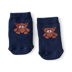 Cute Walk By Babyhug Terry Anti-Bacterial Ankle Length Socks With Teddy Print Pack Of 3 - White & Black
