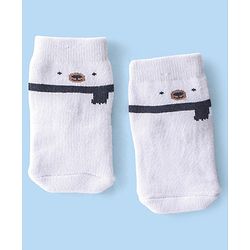 Cute Walk By Babyhug Terry Anti-Bacterial Ankle Length Socks With Teddy Print Pack Of 3 - White & Black