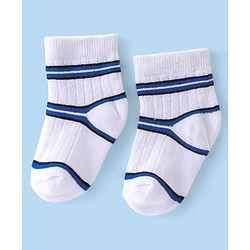 Cute Walk By Babyhug Anti-Bacterial Ankle Length Terry Socks Pack Of 3 - White & Blue