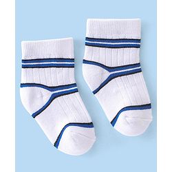 Cute Walk By Babyhug Anti-Bacterial Ankle Length Terry Socks Pack Of 3 - White & Blue