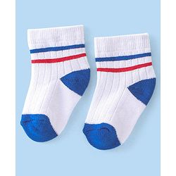 Cute Walk By Babyhug Anti-Bacterial Ankle Length Terry Socks Pack Of 3 - White & Blue