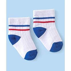 Cute Walk By Babyhug Anti-Bacterial Ankle Length Terry Socks Pack Of 3 - White & Blue