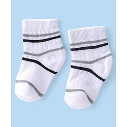 Cute Walk By Babyhug Anti-Bacterial Ankle Length Terry Socks Pack Of 3 - White & Blue
