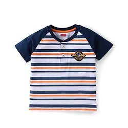 Babyhug 100% Cotton Knit Raglan Sleeves Striped T-Shirt & Shorts Set - Blue & Beige
