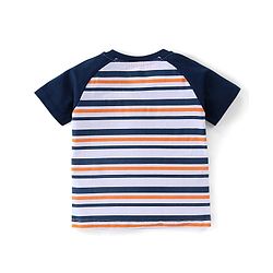 Babyhug 100% Cotton Knit Raglan Sleeves Striped T-Shirt & Shorts Set - Blue & Beige