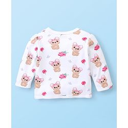 Babyhug 100% Cotton Full Sleeves Vest With Teddy Print Pack Of 3 - White Maroon & Pink